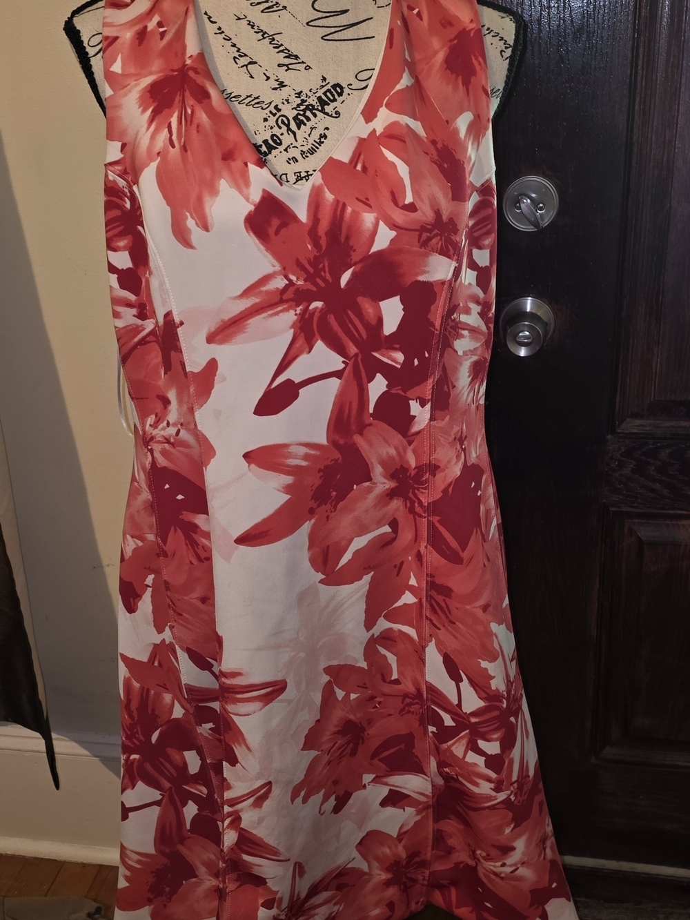 INC International Concepts White and Red/Pink Floral Midi Dress XL